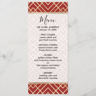 Modern Chinese Red Art Deco Geometric Pattern Menu