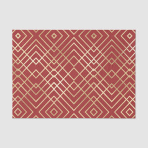 Modern Chinese Red Art Deco Geometric Pattern Tissue Paper