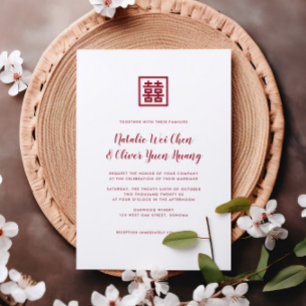 Modern Chinese Red Double Happiness Wedding Invita Invitation