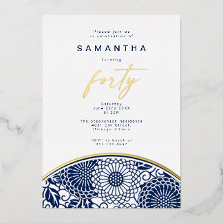 Modern Chinoiserie Foil 4oth birthday Invitation