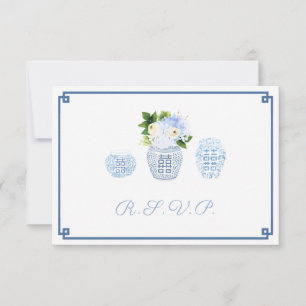 Modern Chinoiserie Navy & Chartreuse Food Options RSVP Card