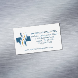 Modern Chiropractor Blue Spine Chiropractic Office Magnetic Business Card