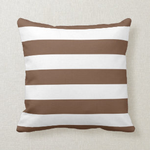 Modern Chocolate Brown and White Stripes Cushion