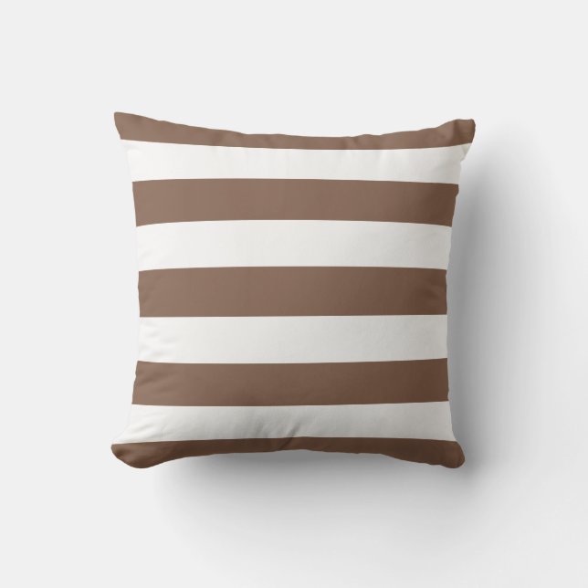 Modern Chocolate Brown and White Stripes Outdoor Cushion (Front)