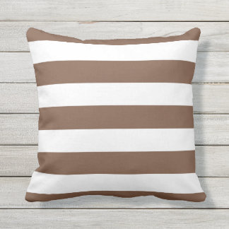 Modern Chocolate Brown and White Stripes Outdoor Cushion
