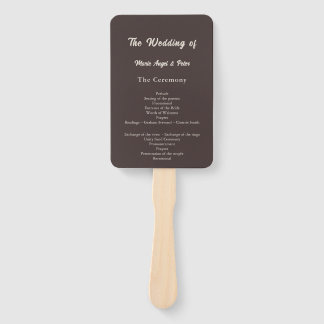 Modern Chocolate Brown Ceremony Wedding Program Hand Fan