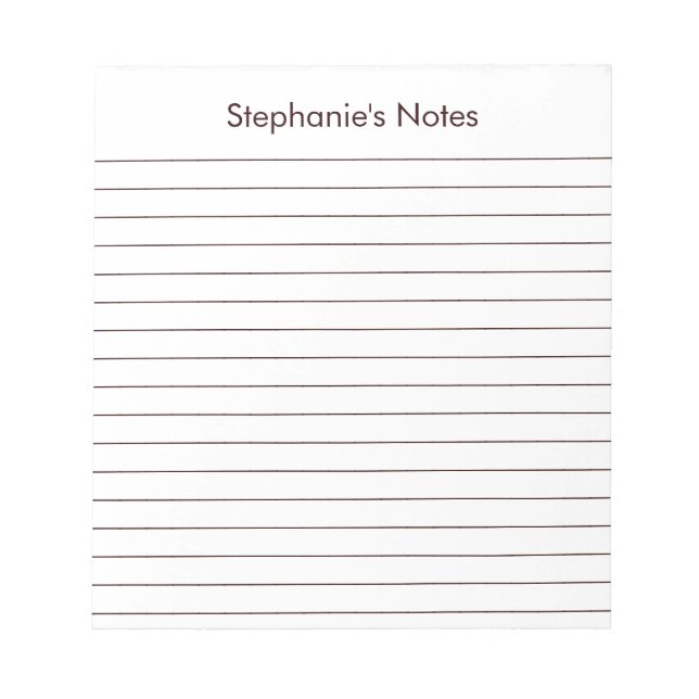 Modern Chocolate Brown Lined Personalised Notepad (Front)