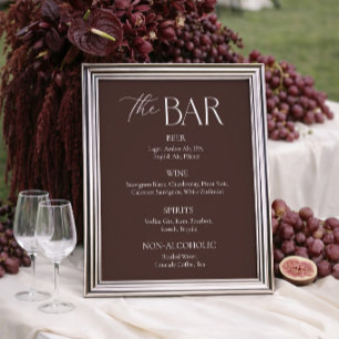 Modern Chocolate Brown Wedding Bar Poster