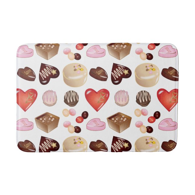 Modern Chocolate Candy Heart Pattern Bath Mat (Front)