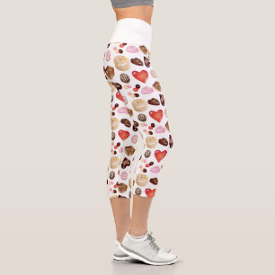 Modern Chocolate Candy Heart Pattern Capri Leggings