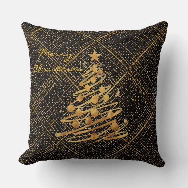 Modern, Chrismas Tree, Black Gold Cross Pattern Cushion (Front)