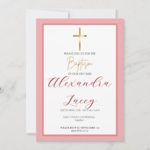 Modern Christening Baptism Gold Cross Invitation