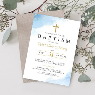 Modern Christening Boy Baptism Invitation Template