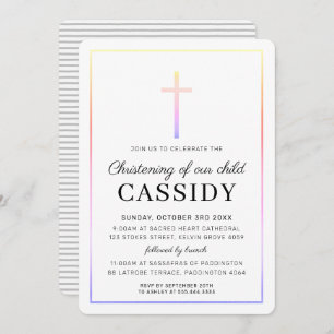 MODERN CHRISTENING gold cross simple rainbow Invitation