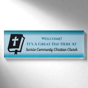 Modern Christian Church Greeter Usher Gradient Name Tag