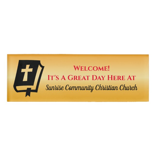 Modern Christian Church Greeter Usher Yellow Name Tag (Front)