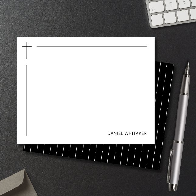 Modern Christian Cross Monogrammed Minimal Black Card (Modern stationery for meaningful words. Personalized for ministry or everyday use.)