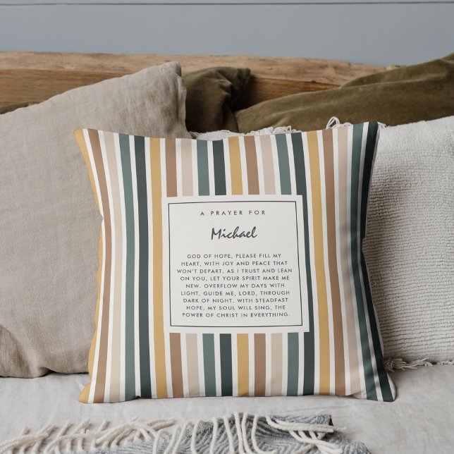 Modern Christian Keepsake Scripture Fall Stripes Cushion (Editable prayer keepsake in warm, modern fall colors.)