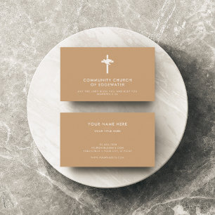 Modern Christian Ministry Church Cross Dove Tan Business Card