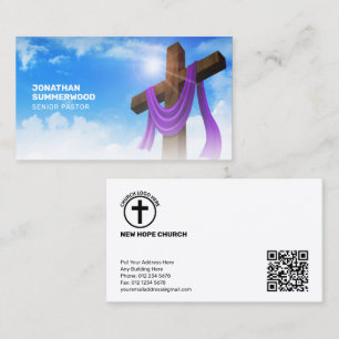 Modern Christian Pastor Cross Cloudscape QR Code Business Card