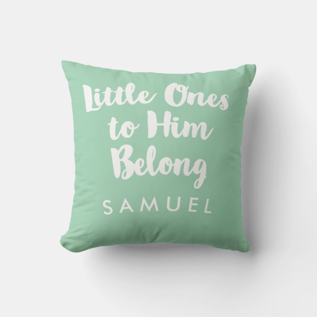 Modern Christian Typographic Nursery Pillow (Front)
