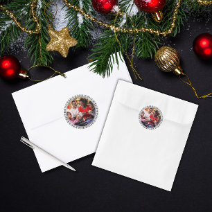 Modern Christmas 1 Photo Memory Black and White Classic Round Sticker