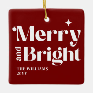Modern Christmas 1 Photo Merry Bright Ceramic Ornament