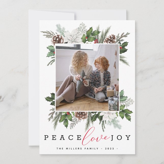 Modern Christmas 1 Photo Winter Frame Holiday Card (Front)