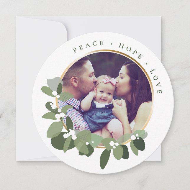 Modern Christmas 2020 Family Photo Greenery Holiday Card (Front)