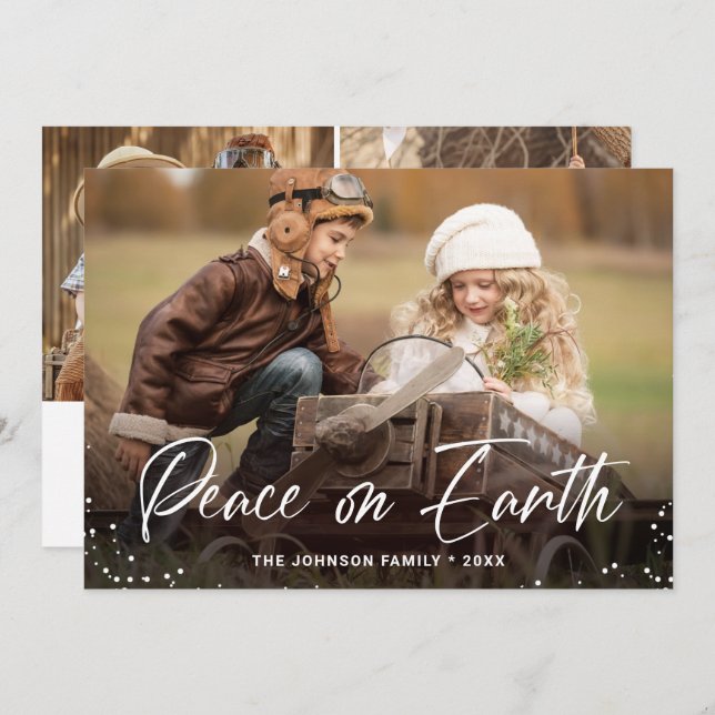 Modern Christmas 3 PHOTO Peace on Earth Holiday Card (Front/Back)