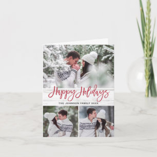 Modern Christmas 3 PHOTO Rustic Wood Greeting Holiday Card