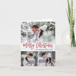 Modern Christmas 4 PHOTO Rustic Wood Greeting Holiday Card