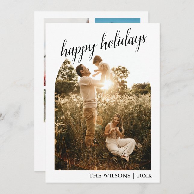 Modern Christmas Arch Family Photo Holiday Invitation (Front/Back)