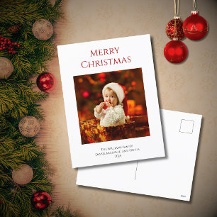 Modern Christmas Baby Photo Family Red  Holiday Postcard
