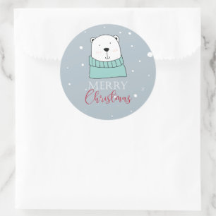 Modern Christmas Bear Classic Round Sticker