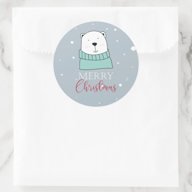Modern Christmas Bear Classic Round Sticker (Bag)