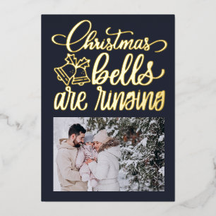 Modern Christmas Bells are Ringing Photo Foil  Holiday Card
