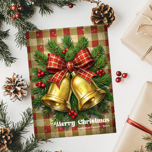 Modern Christmas bells holly wreath greeting desig Holiday Card