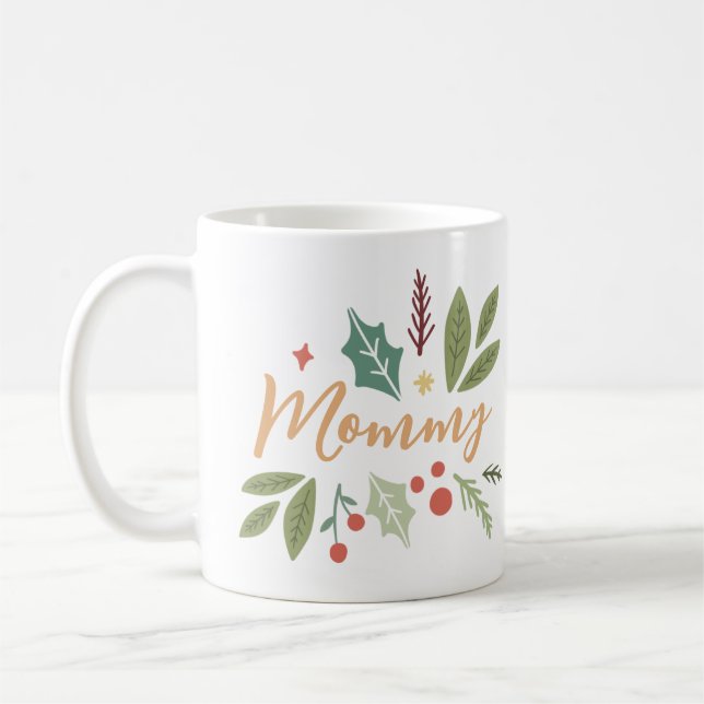Modern Christmas Berries Foliage Mummy Gift Coffee Mug (Left)