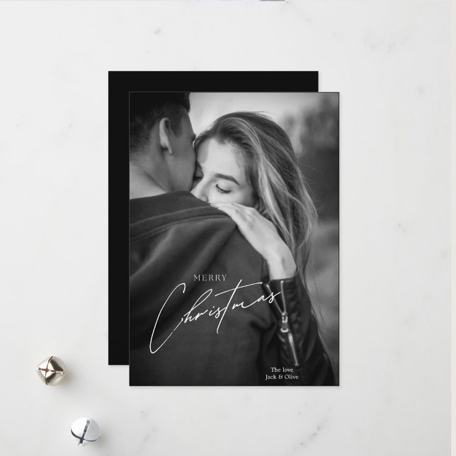 Modern Christmas Black and white couple photo  Holiday Card (Creator Uploaded)