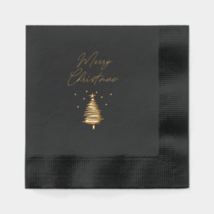 Modern Christmas Black & Gold Foil Stamped Napkins