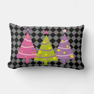 Modern Christmas Black Pink Trees Lumbar Cushion