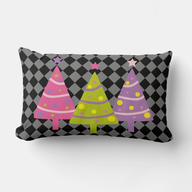 Modern Christmas Black Pink Trees  Lumbar Cushion (Front)