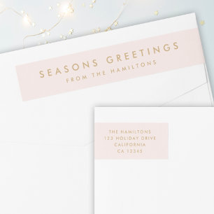 Modern Christmas   Blush Pink and Gold Address Wrap Around Label