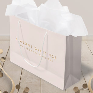 Modern Christmas Blush Pink and Gold Minimal Large Gift Bag