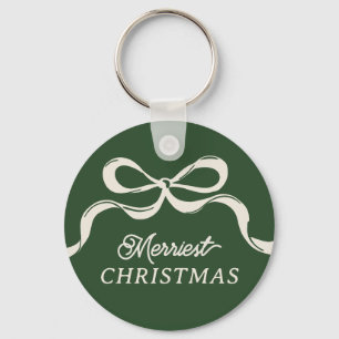 Modern Christmas Bows   Classic Holiday Green  Key Ring