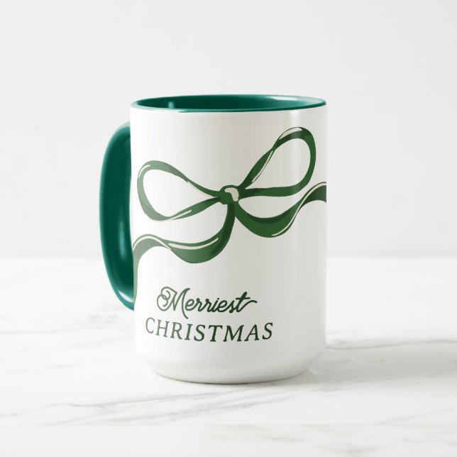 Modern Christmas Bows | Classic Holiday Green  Mug (Front Left)