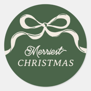 Modern Christmas Bows Classic Holiday Green Round Sticker