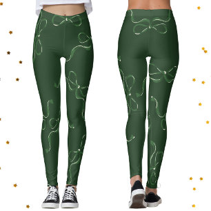 Modern Christmas Bows   Holiday Classic Green Leggings
