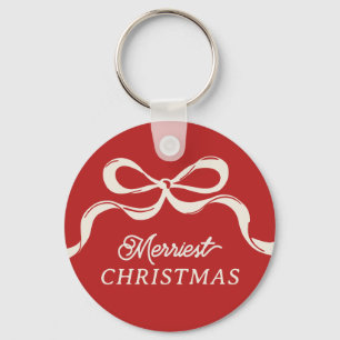 Modern Christmas Bows Trendy Holiday Red Key Ring